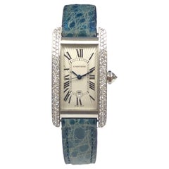 Cartier Tank Americaine Mid Size White Gold and Diamond Automatic Wrist Watch