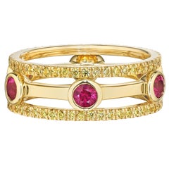 Fancy Intense Yellow Diamond Pavéd Eternity Bands With Natural Ruby Set in 18K