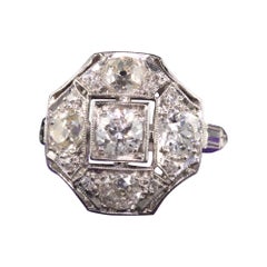Antique Art Deco Platinum Old Mine Diamond Five Stone Diamond Ring