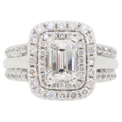 Double Halo Emerald Cut Diamond Ring