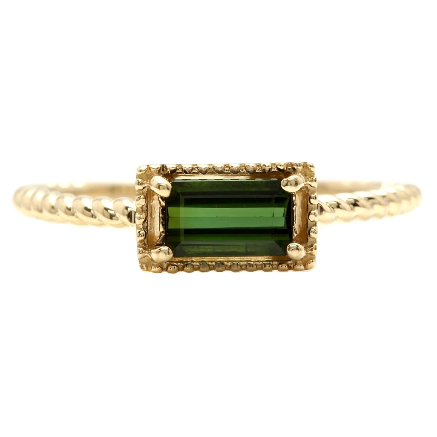 Exquisite Natural Green Tourmaline 14K Solid Yellow Gold Ring