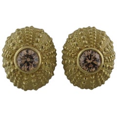 Mish New York Fancy Brown Diamond Gold Urchin Large Earrings