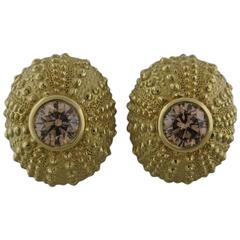 Mish New York Fancy Brown Diamond Gold Urchin Large Earrings 1