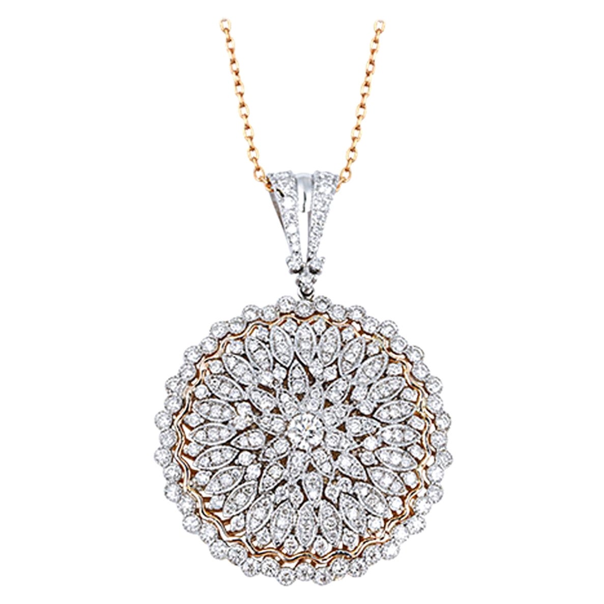 Diamond Circle Pendant, 3.56 Ct. E Color VS Clarity 18Karat Gold Necklace For Sale