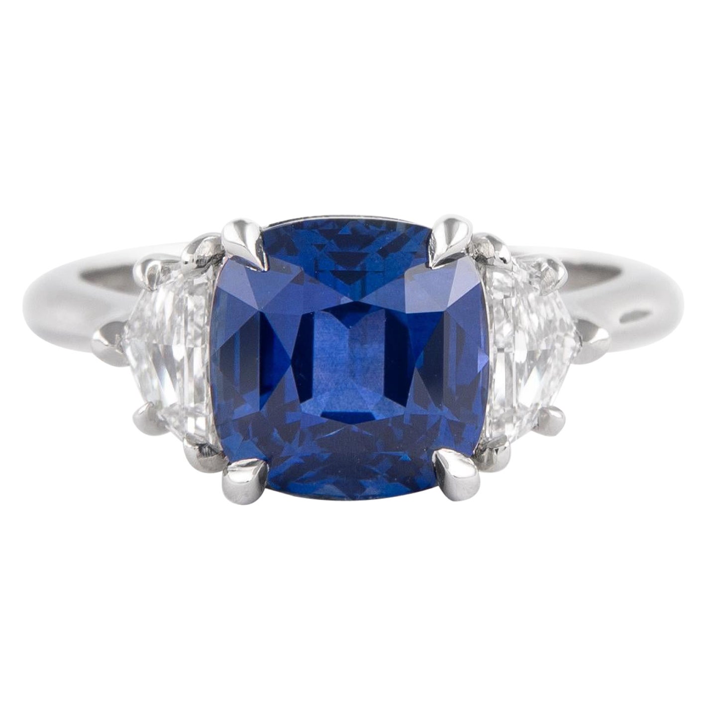 Natural Ceylon Sapphire and Diamond Three Stone Ring For Sale at 1stDibs