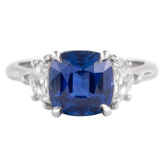 Alexander GIA 3.58 Carat Ceylon Sapphire with Diamonds Three-Stone Ring Platinum