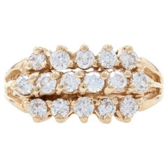Vintage Yellow Gold Diamond Cluster Ring, 14k Round Brilliant Cut 1.00ctw Women's