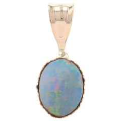 Yellow Gold Opal Solitaire Pendant, 14k Oval Cabochon Cut .70ct