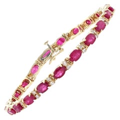 Vintage Yellow Gold Ruby & Diamond Link Bracelet, 14k Oval Cut 14.70ctw