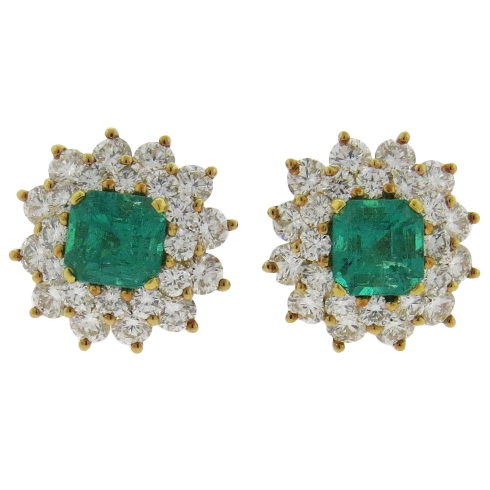 Tiffany & Co. Emerald Diamond Gold Earrings