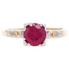 Yellow Gold Synthetic Ruby Vintage Solitaire Engagement Ring, 14k Round 1.50ct