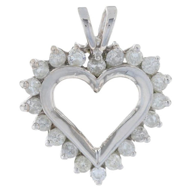 White Gold Diamond Heart Pendant, 14k Round Brilliant Cut 1.00ctw Love