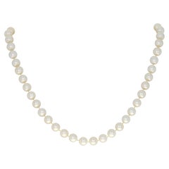 Vintage White Gold Akoya Pearl Knotted Strand Necklace, 14k Floral Halo