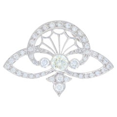 Diamond Fan Pendant, 18k White Gold Round Cut 1.86ctw