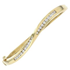 Diamond Wave Bangle Bracelet, 18k Yellow Gold Round Brilliant 1.05ctw
