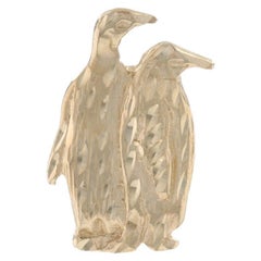 Yellow Gold Penguin Couple Pendant, 14k Love Birds
