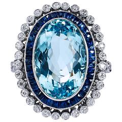 10.54 Carat Aquamarine Platinum Cocktail Ring 8