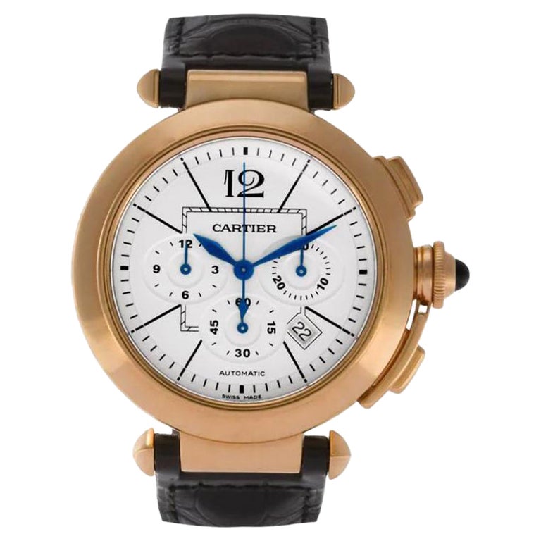 Cartier Pasha Chronograph Rose Gold and Leather Wristwhatch For Sale