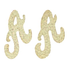 Yellow Gold Initial A Large Stud Earrings, 18k Script Monogram Letter Pierced