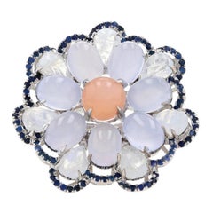 Le Vian Carlo Viani Moonstone Chalcedony Sapphire Flower Halo Ring, 925 17.45ctw