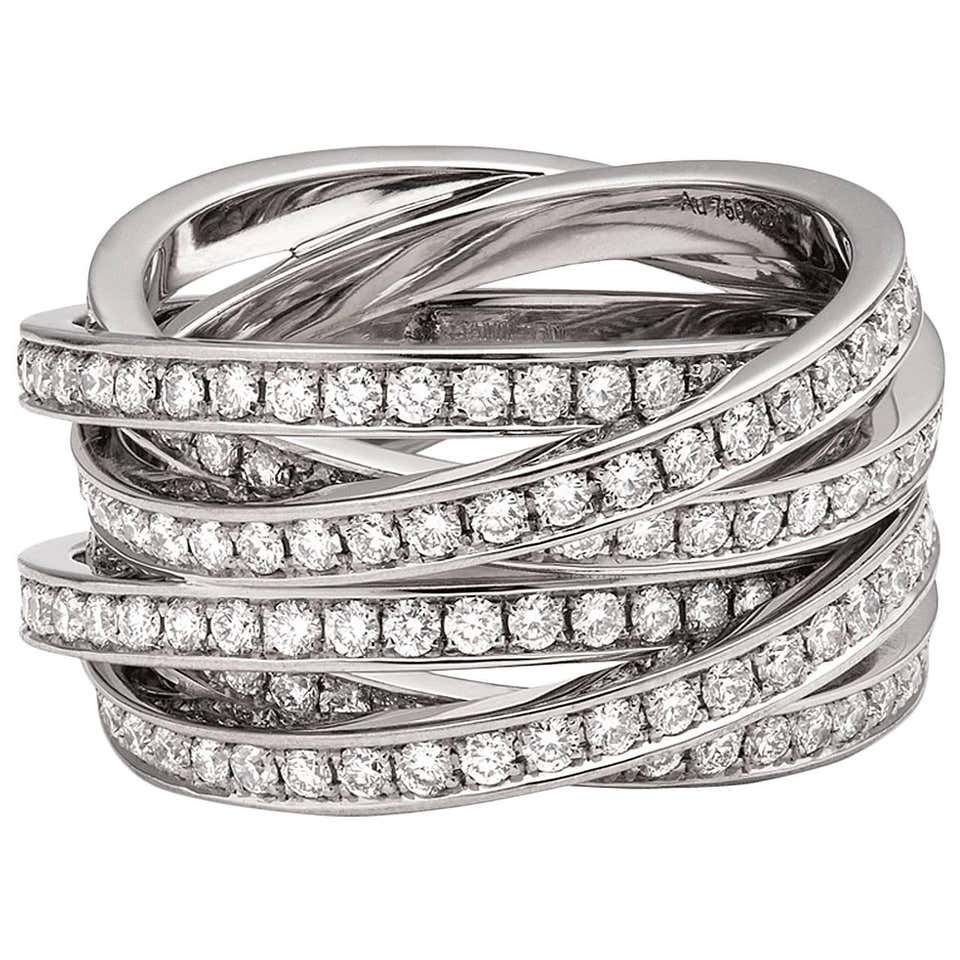 Diamond Gold Multi-Row Interlocking Ring at 1stDibs