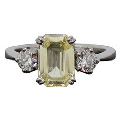 Pale Yellow Sapphire and Diamond Three-Stone Ring 18 Karat White Gold