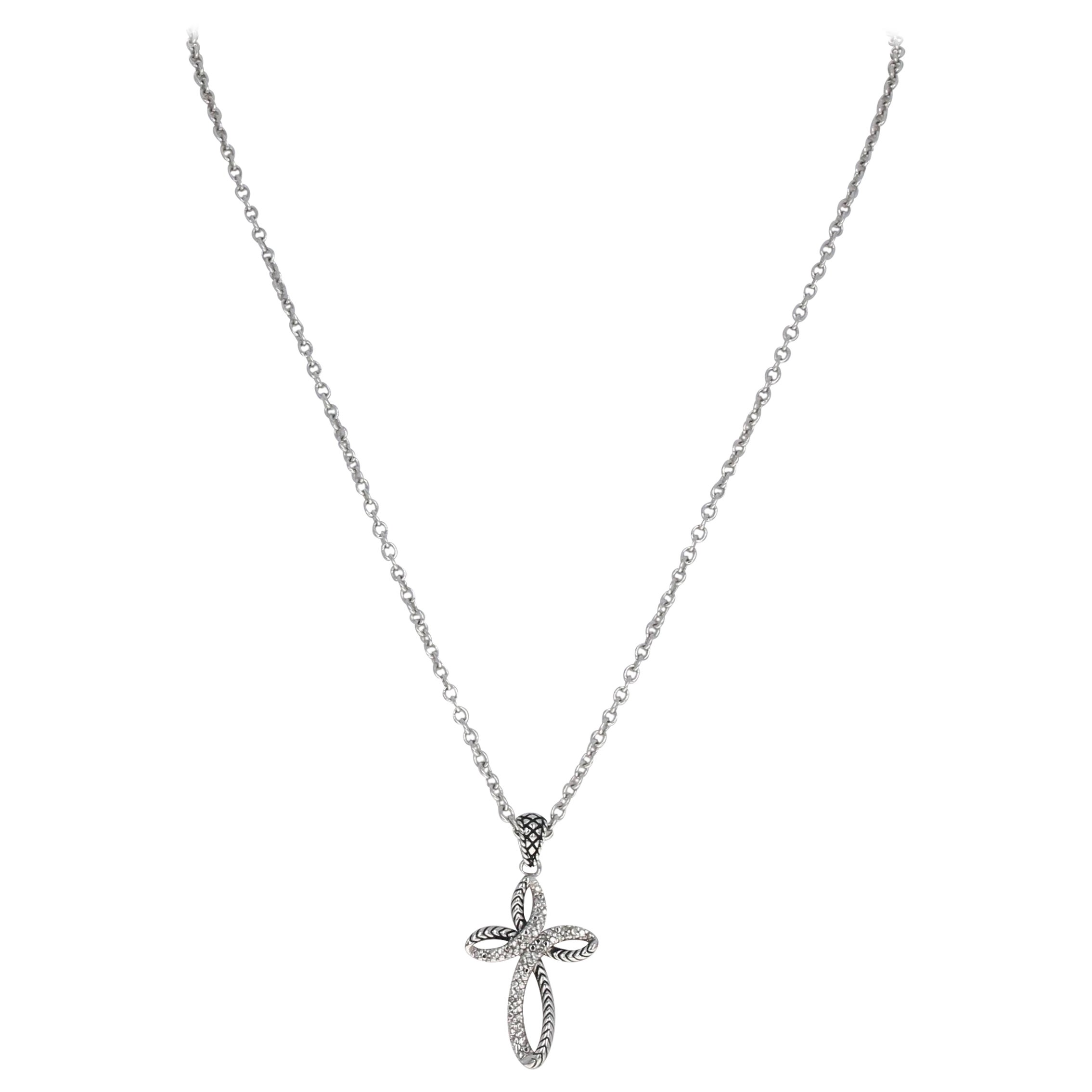 New Andrea Candela Cross Pendant Chain Diamonds Sterling Silver ACP257/10 For Sale