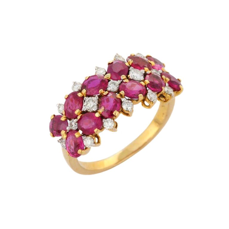 18kt Solid Yellow Gold Diamond Ruby Wedding Ring, Ruby Ring For Sale