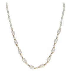 Freshwater Pearl Necklace, 18k Yellow Gold Knotted Strand