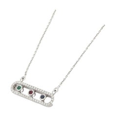 Emerald, Ruby and Sapphire Bar Style Pendant in 18K White Gold 