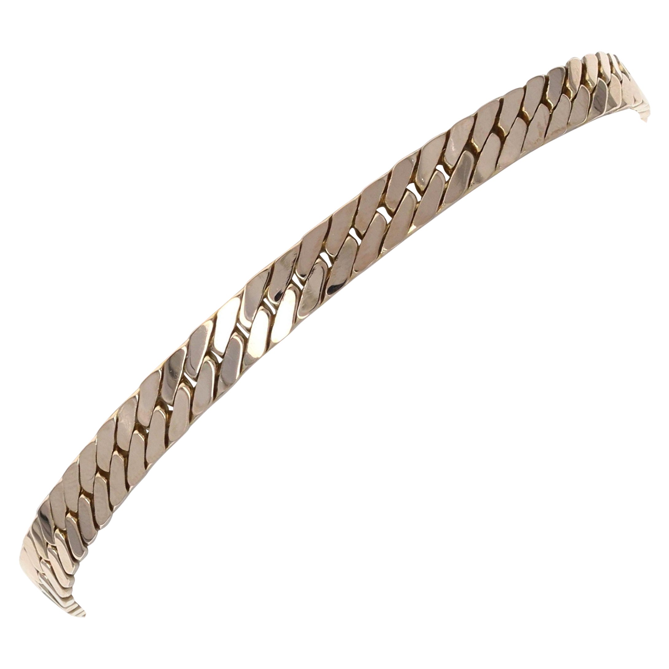 Yellow Gold Flat Curb Chain Bracelet, 14k Box Clasp Italy