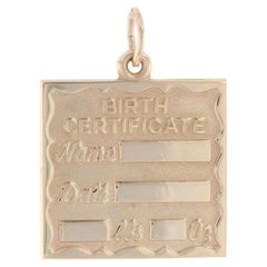 Yellow Gold Engravable Birth Certificate Charm, 14k New Baby Keepsake Gift