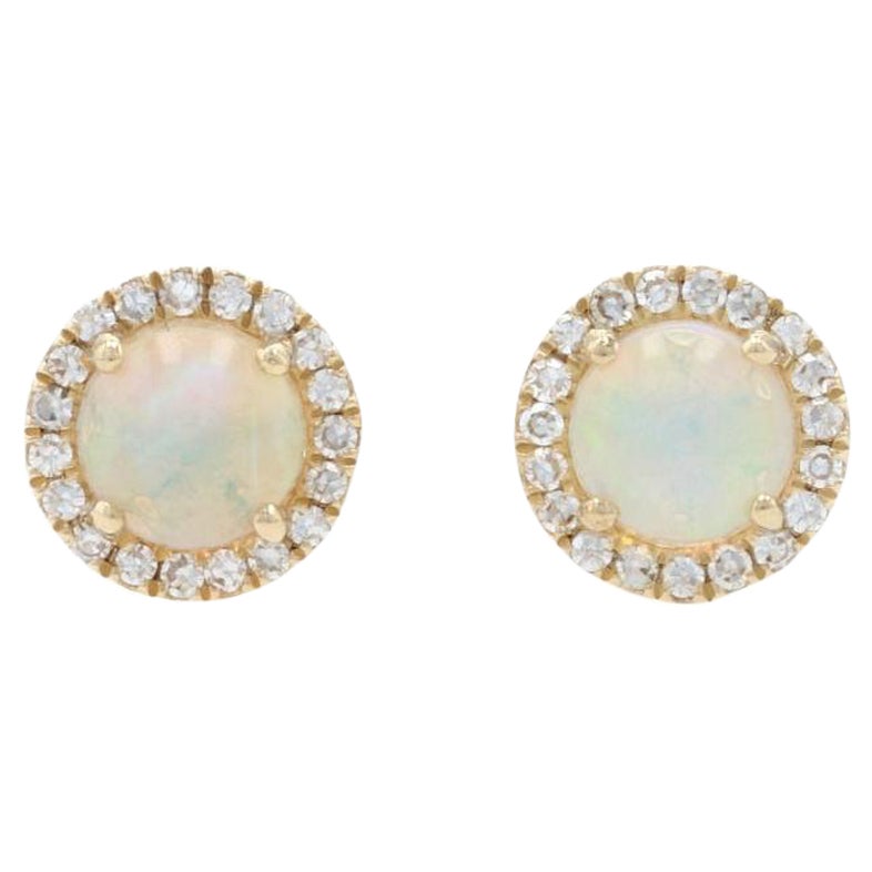 Handmade Fiery Boulder Opal Diamond Halo Gold Stud Earrings For Sale at ...