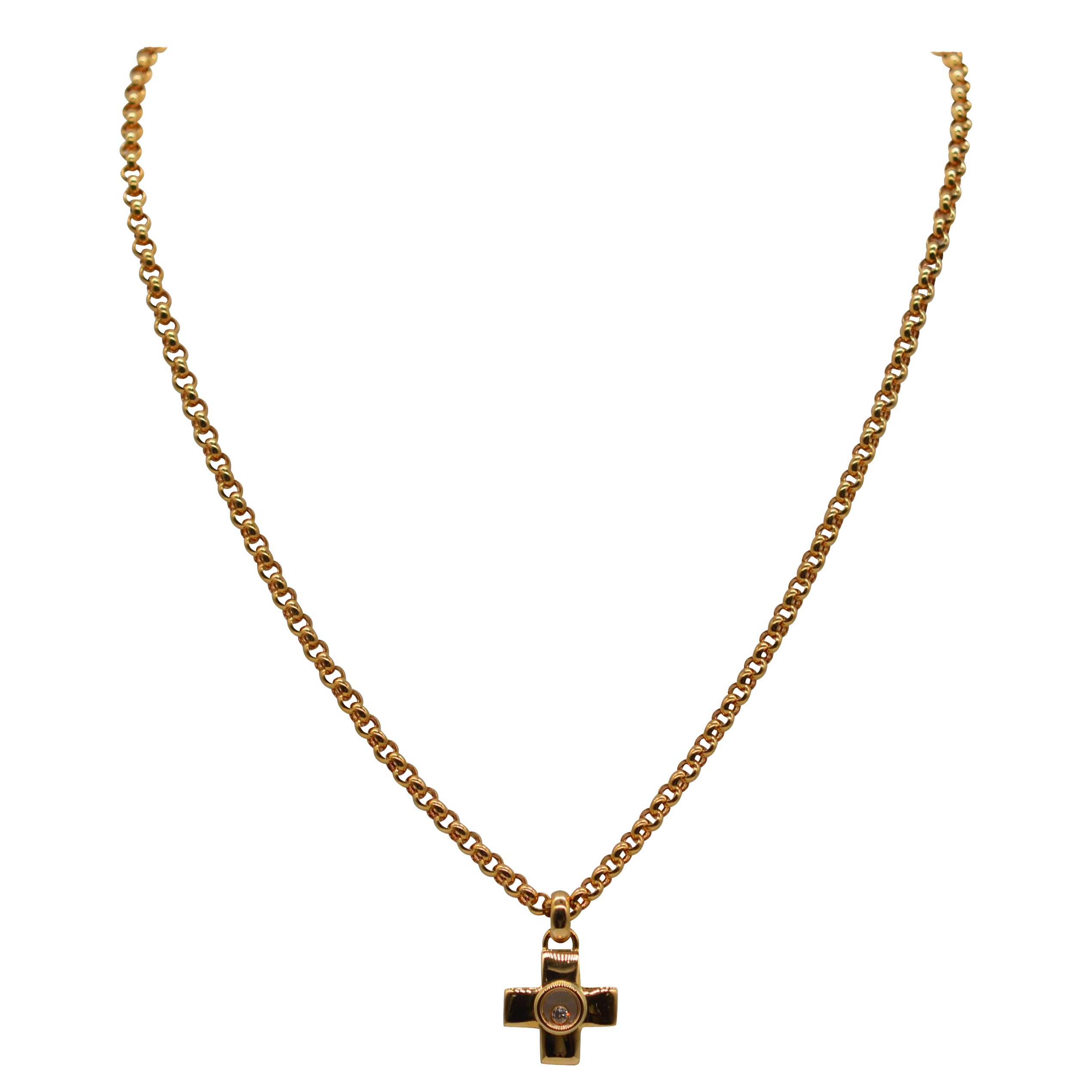 Chopard Happy Diamond Cross Pendant 18K Yellow Gold Unworn For Sale