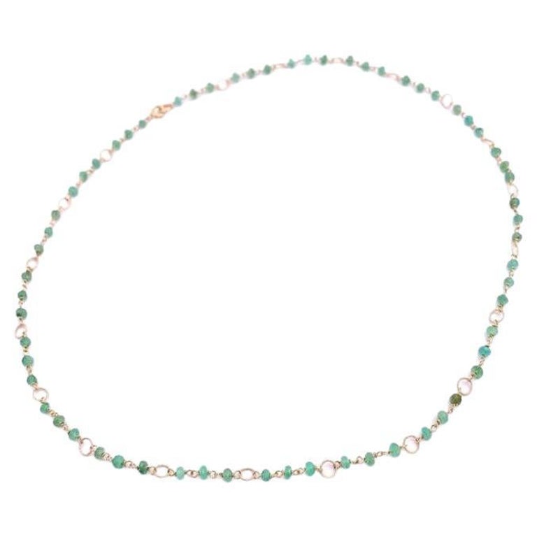 6.5 Carat Emeralds 18 Karat Yellow Gold Twisted Links Chain Beaded Necklace