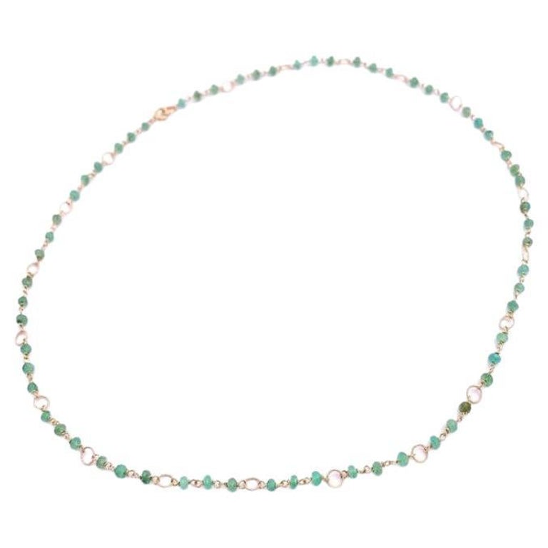 6.5 Karat Emeralds 18 Karat Yellow Gold Twisted Links Chain Beaded Necklace For Sale