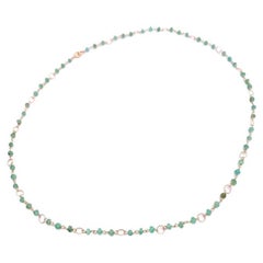 6.5 Karat Emeralds 18 Karat Yellow GoldTwisted Links Chain Beaded Necklace