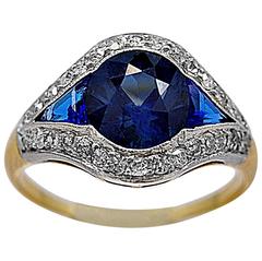 Antique 2.00 Carat GIA Cert Sapphire Diamond Gold Engagement Ring