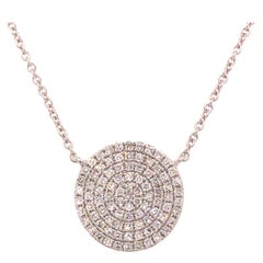 14K Diamond Pave Disc Circle Pendant Necklace White Gold