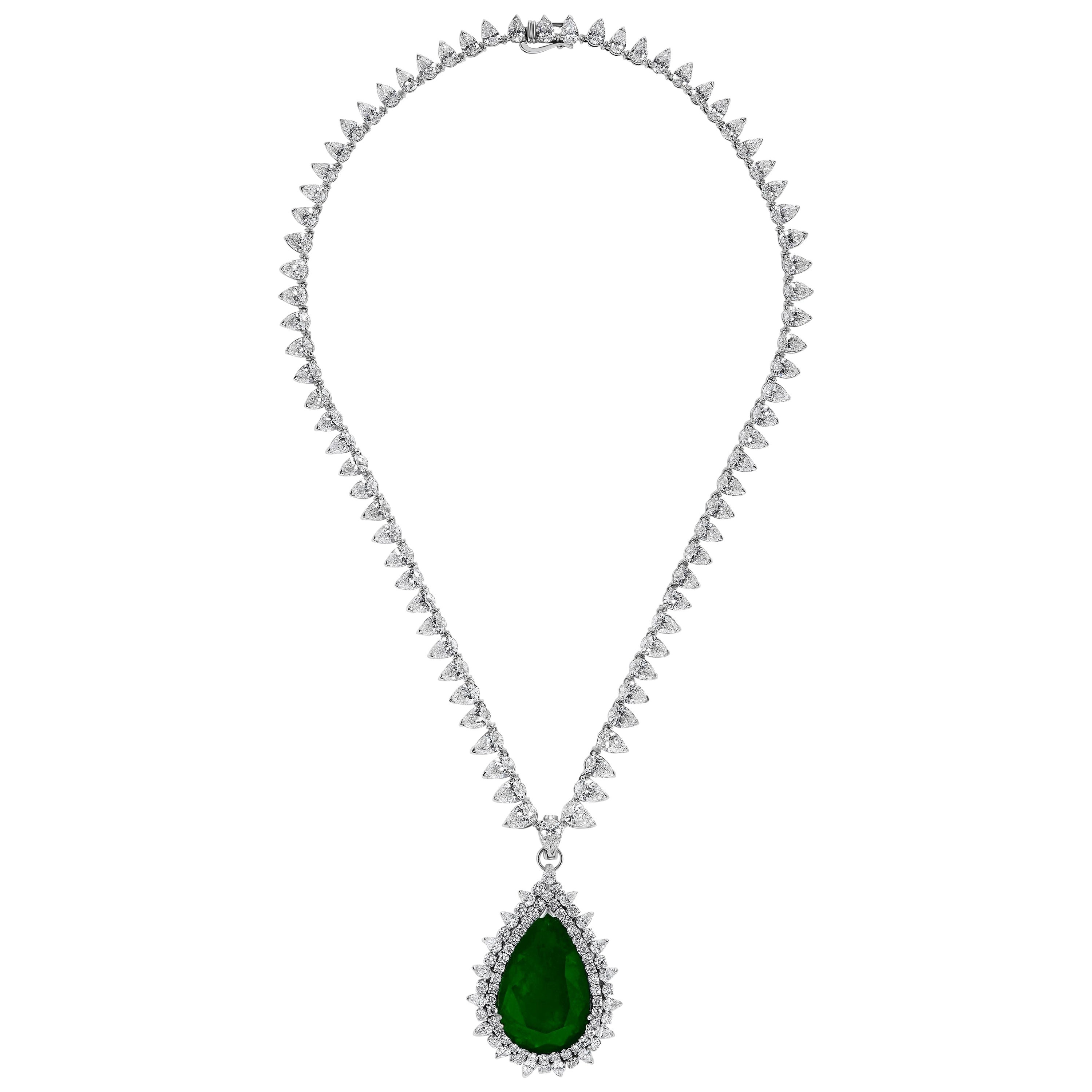 Emilio Jewelry Certified 62.00 Carat Colombian Muzo Diamond Necklace For Sale