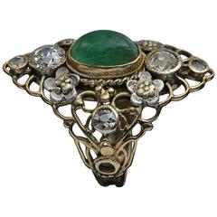Arthur & Georgie Gaskin Superb Emerald Diamond Arts and Crafts Ring