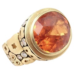 Alex Sepkus Diamond Windows Large Orange Spessartite Yellow Gold Ring