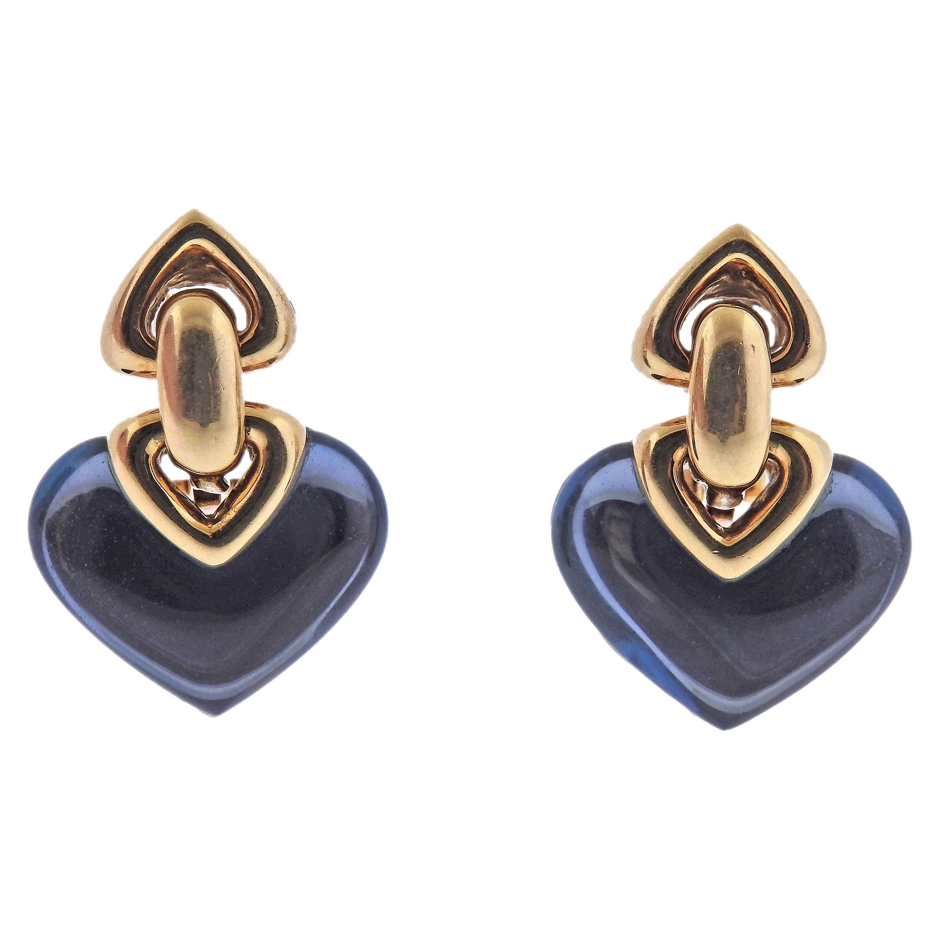 Bulgari Doppio Cuore London Blue Topaz Gold Earrings