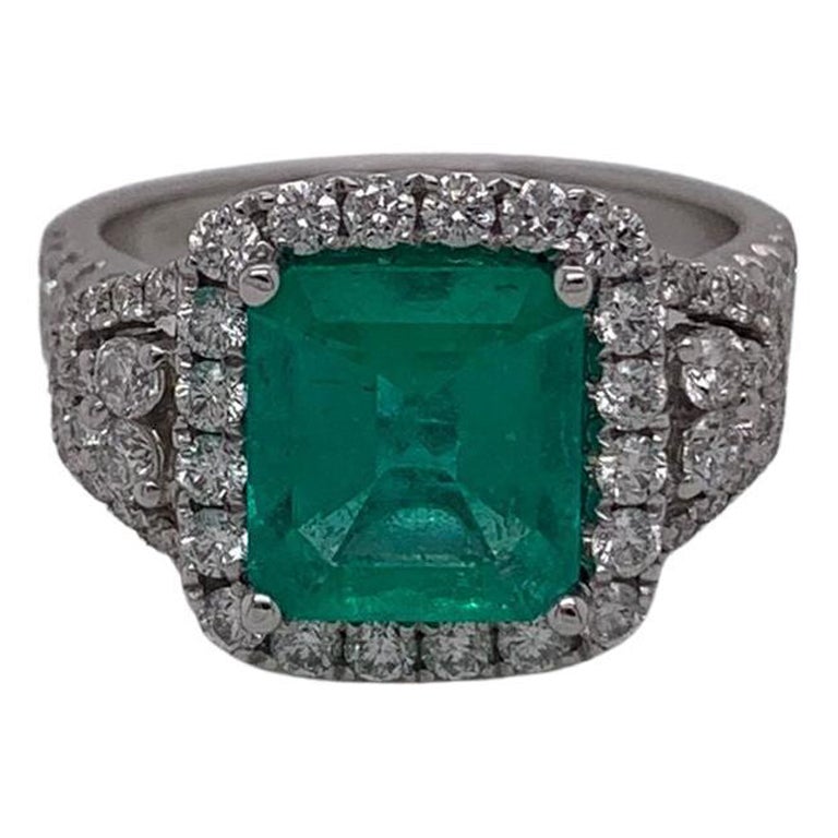 1.86 Carat Square Emerald & Diamond Ring in 18 Karat White Gold For Sale