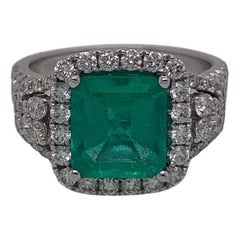 1.86 Carat Square Emerald & Diamond Ring in 18 Karat White Gold