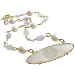 Mother of Pearl Monogram Gaming Counter Lavender Moon Quartz Necklace 