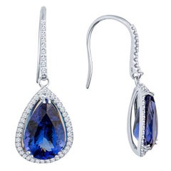 8.35ctw Rich Blue Pear Shaped Tanzanite Studs with 0.45ctw Round Diamonds