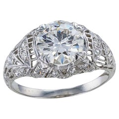 Antique GIA Report Certified 1.84 Carats Diamond Platinum Edwardian Engagement Ring