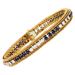 Vintage 5.00 Carats Diamond Sapphire 18 Karat Two-Tone Gold Wheat Line Bracelet