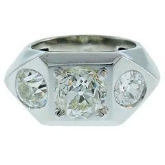 Art Deco French Diamond Platinum Ring Signed SB
